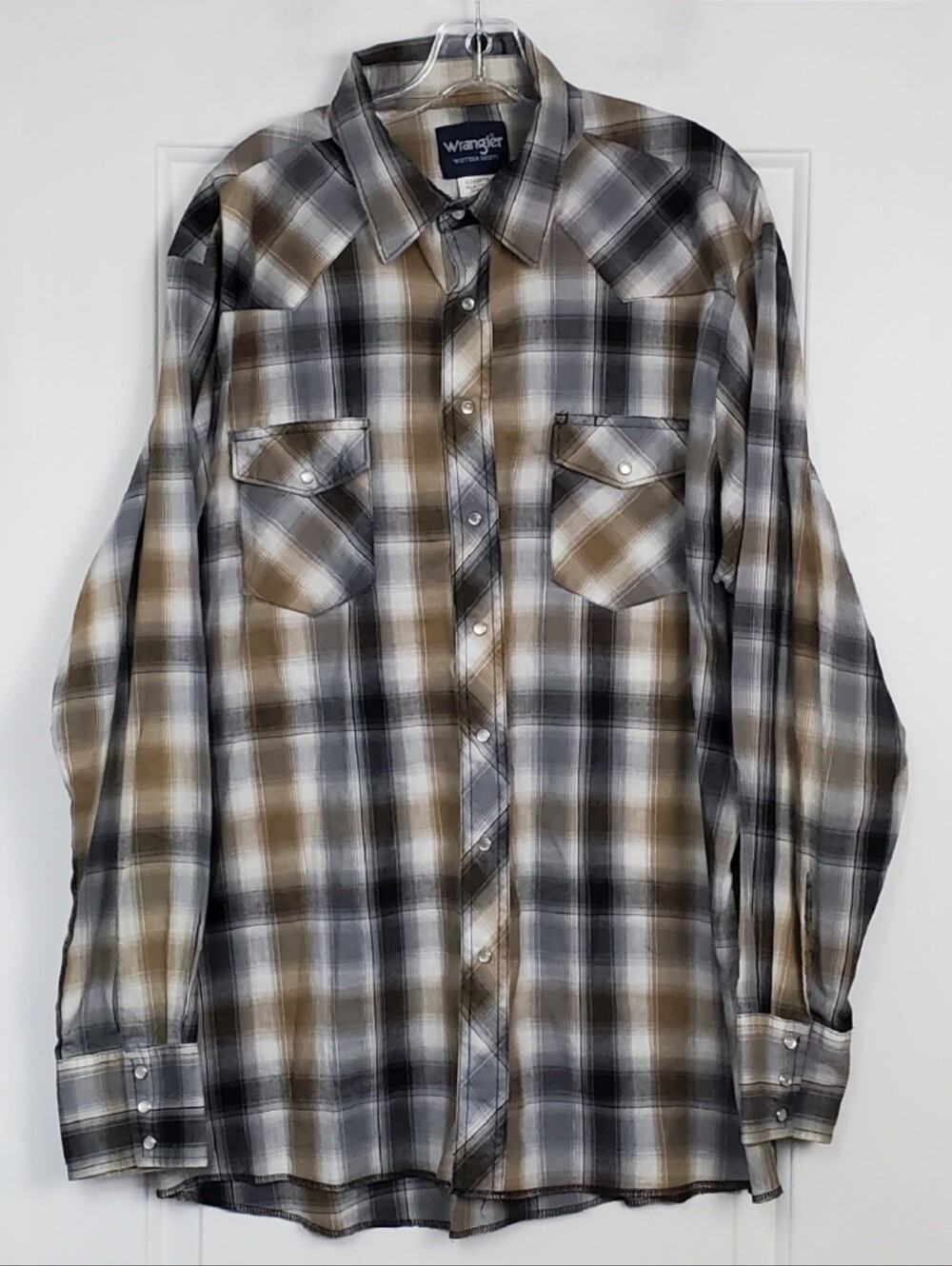 Wrangler Mens Plaid Western Pearl Snap Shirt - Size XLT - XL Tall - EUC